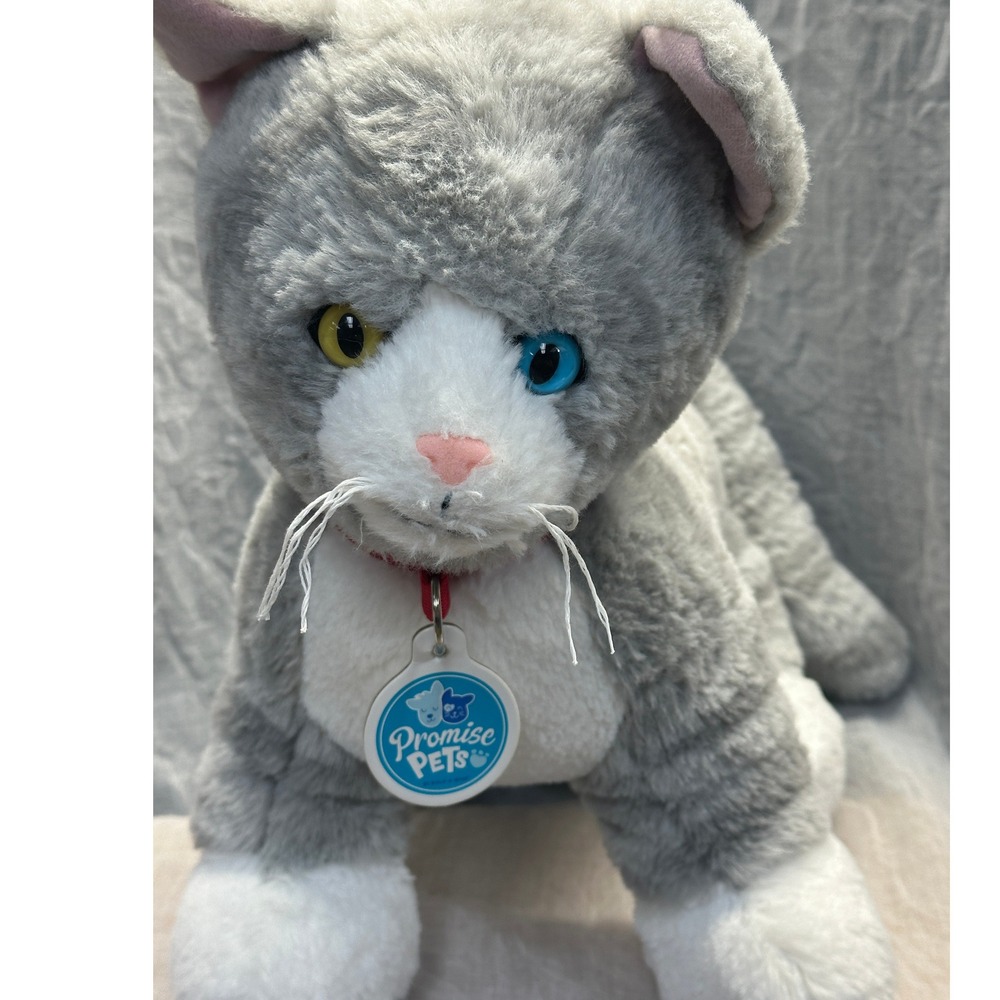 Build-A-Bear Promise Pets Grey Tabby Cat Heterochromia Blue Yellow Eyes Plush